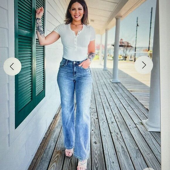 EXCELLENT CONDITION JUDY BLUE STRAIGHT LEG HI-RISE JEANS SIZE 15/32 - Picture 1 of 11